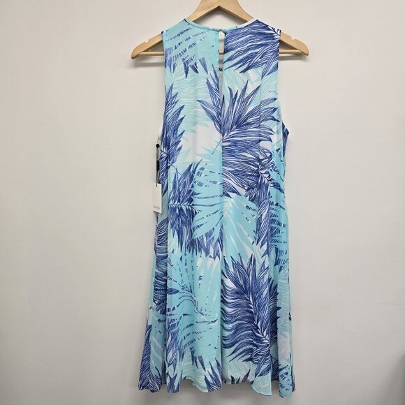 NWT Calvin Klein Palm Leaf Sleeveless Shift Dress Size 12 Lined Turquoise Blue - Picture 2 of 11